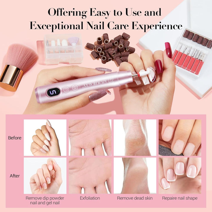 Dip Powder Nail Kit with Electric Nail Drill, 24 Colors Nude Pink Glitter Nail Powder Starter Kit with Dip Liquids Base Top Coat Activator Portable Manicure French Nail Art Essential Set