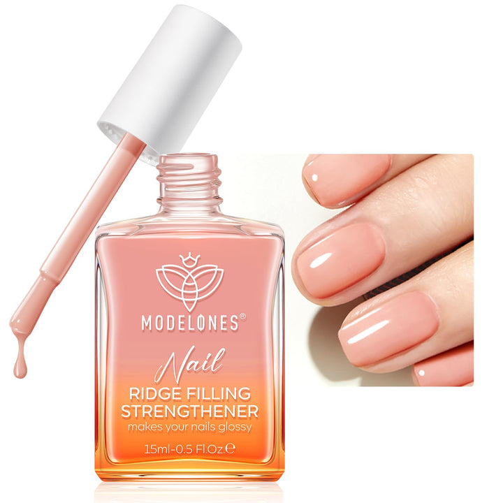 Nail Strengthener and Growth Nail Hardener Extra Strong and Growth Nude Pink Orange Nail Polish Nail Repair for Damaged Nails Strengthening Polish Ridge Filler for Nails 15Ml
