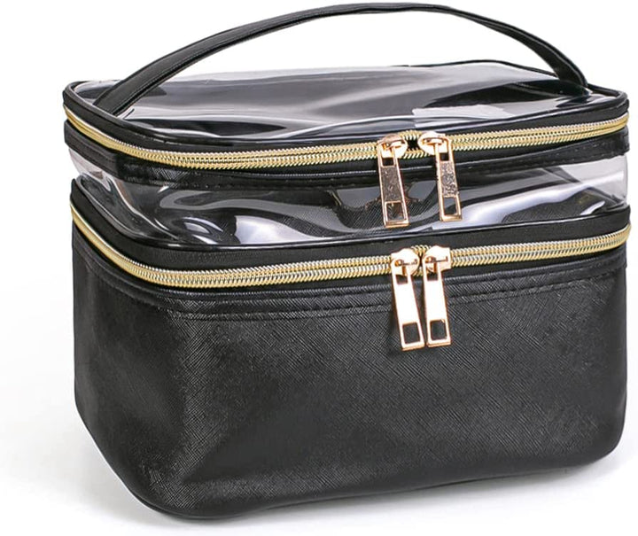 Double-Layer Cosmetic Bag Makeup Bag Travel Makeup Bag Makeup Bags for Women Cosmetics Cases Portable Waterproof Foldable (Leopard)