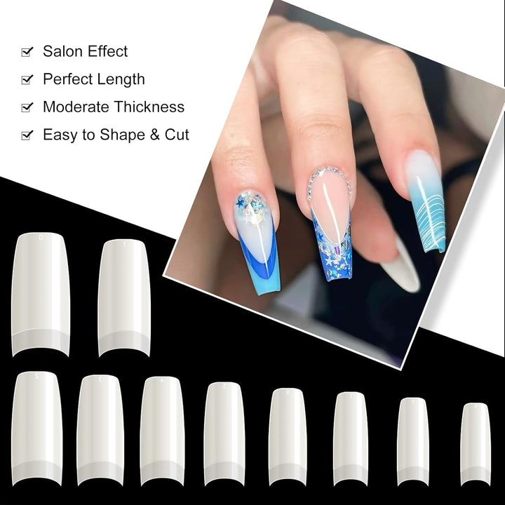 500PCS Half Cover False Nails Tips - Acrylic Nail Tips 10 Sizes Lady French Style Acrylic Artificial Tip Manicure with Box for Nail Tips Art Salons and Home DIY