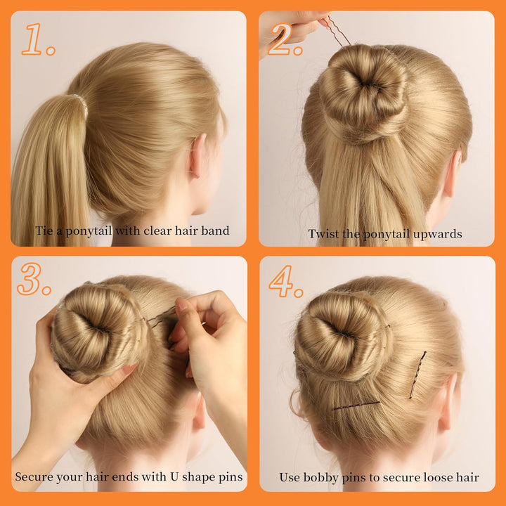 300Pcs Bobby Pins Hair Pins Kit, 100 Hair Pin for Women 100 Bobby Pins Brown and 100 Hair Bands, Hair Pins for Buns 2Inch 2.36Inch 2.75Inch