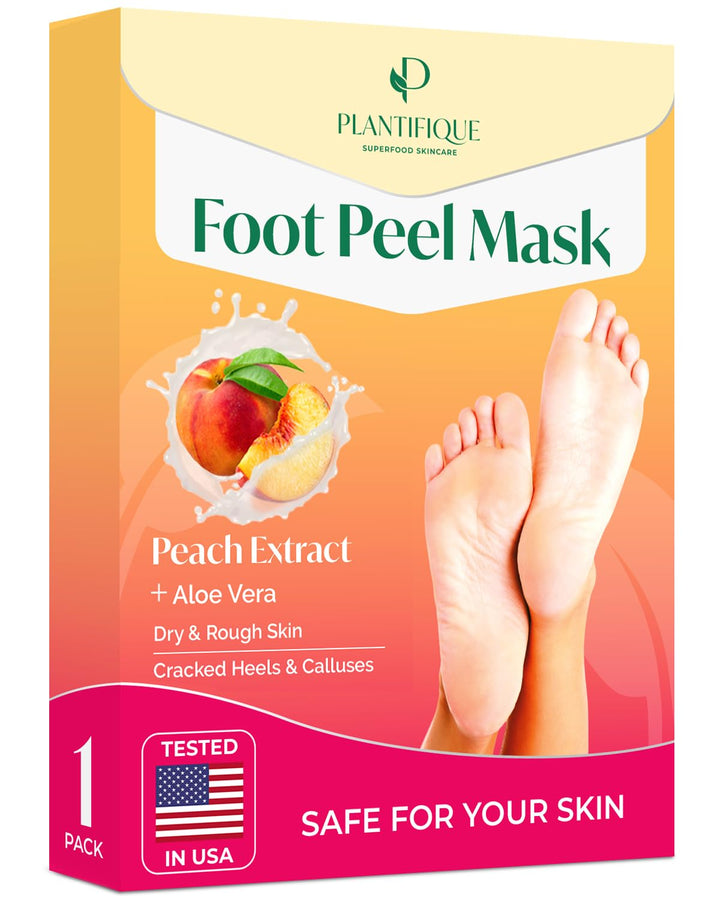 Foot Peeling Mask 2 Pack | Dermatologically Tested Repairs Heels & Removes Dry Dead Skin for Baby Soft Feet | Exfoliating Foot Peel Mask for Dry Cracked Feet | Peach