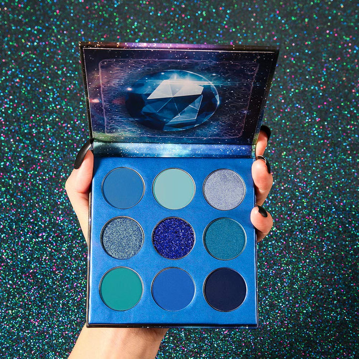 Eyeshadow Palette 9 Colors Blue Eyeshadow Gemstone Shadow Palette Highly Pigmented Mattes Shimmers Smokey Glitter Cream Colorful Powder Blendable Long Lasting Waterproof Makeup Palette