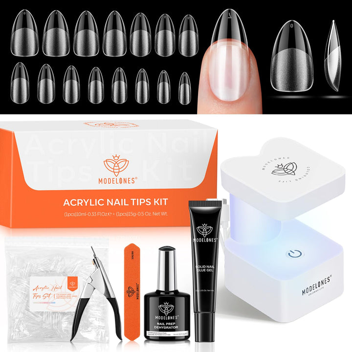 Gel Nail Kit, Fake Nails Long Coffin, 9-In-One Glue Prep Dehydrator & Portable Mini U V Light Acrylic Clipper, 500Pcs Coffin Tips for Extension Kit DIY Salon Home Gifts for Women