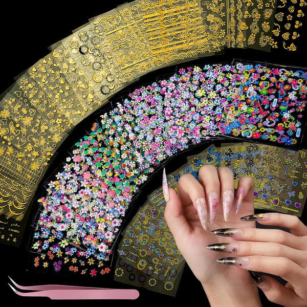 50 Sheets Nail Stickers for Nail Art, Flower Nail Art Stickers Gold Floral Nail Decals for Nails Design, Nail Decor Nail Accessories for Women Girls Kids Summer