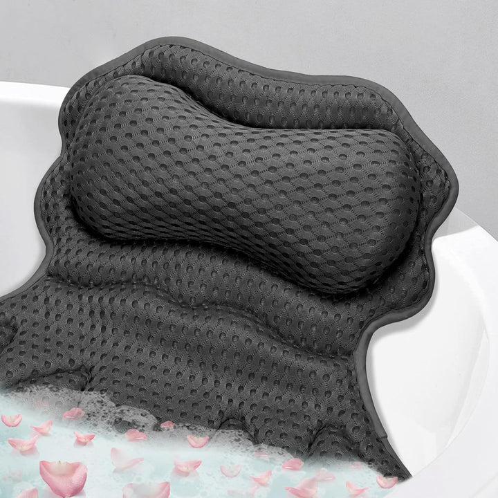 Bath Pillow, Relaxing Bath Pillows for Tub Neck and Back Support Soft 4D Breathable Air Mesh Ergonomic Bathtub Pillow with 6 Strong Suction Cups and Hook Luxury Bathroom Accessories,White