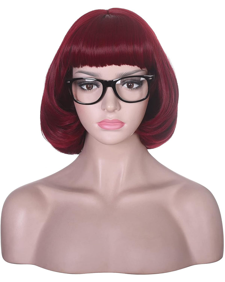 Short Straight Bob Wig Heat Resistant Hair with Blunt Bangs Natural Looking Cosplay Costume Daily Wigs (14", 2# Black)