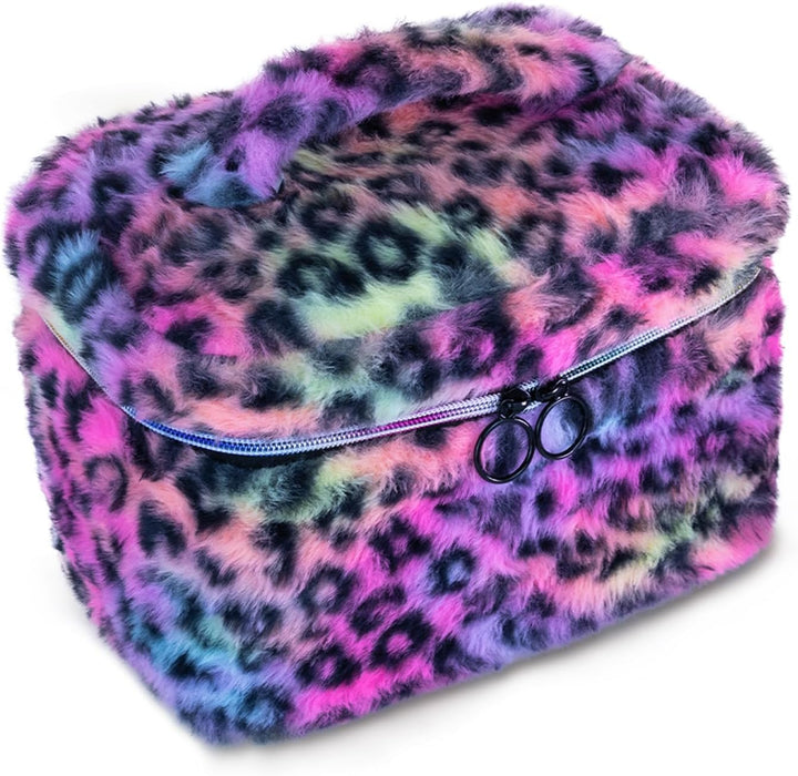 Double-Layer Cosmetic Bag Makeup Bag Travel Makeup Bag Makeup Bags for Women Cosmetics Cases Portable Waterproof Foldable (Leopard)