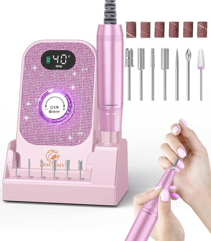 Portable Nail Drill Electric File: 40000RPM Professional Rechargeable Nail E-File Machine, Cordless Nail Drill with Bits & Base for Acrylic Nails Remove Nail Gel Polish Manicure for Salon Home, White