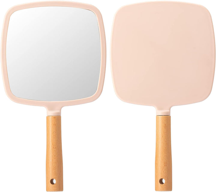 Hand Held Mirror with Handle for Makeup,Small Cute Wood Hand Mirror for Shaving with Hole Hanging Single-Sided Portable Travel Vanity Mirror for Men&Women(Square)
