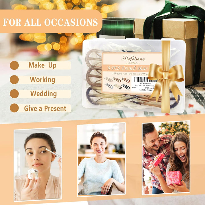 6PCS French Hair Pins for Women, Tortoise Shell French Pins Hair, Large Hair Styling Pins for Thin Thick Hair, 3 Internal Teeth Hair Sticks, Lialys Hair Pin for Buns, French Twist Pin Wavy U Shaped