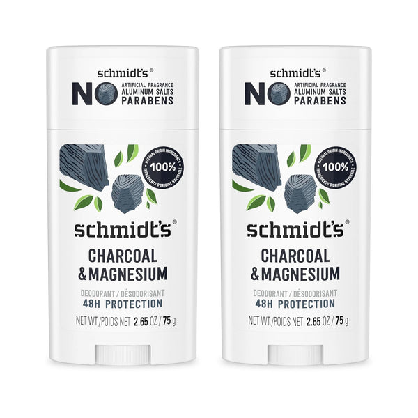 Aluminum-Free Vegan Deodorant Charcoal & Magnesium with 48 Hour Odor Protection, 2 Count for Women and Men, Natural Ingredients, Cruelty-Free, 2.65 Oz, Pack of 2