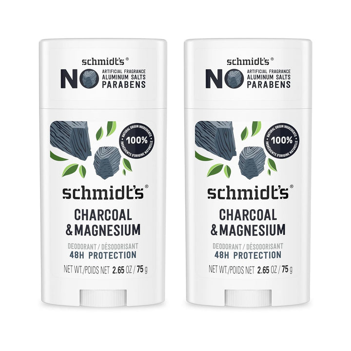 Aluminum-Free Vegan Deodorant Charcoal & Magnesium with 48 Hour Odor Protection, 2 Count for Women and Men, Natural Ingredients, Cruelty-Free, 2.65 Oz, Pack of 2