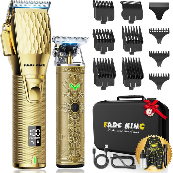 ® Professional Hair Clippers & Beard Trimmer Set for Men – Cordless Barber Clippers with LCD Display, Precision Trimmer & Travel Case – Gifts for Men Husband Father (Gold + Bronze)