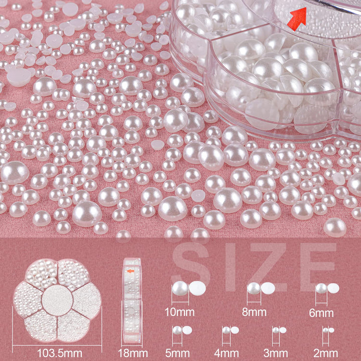 Nail Art Flat Back Half round Pearl Kits 3, Mixed Sizes 6000 Pcs White Small Pearls for Nails with Picking Tools for Graduation Cap Decorations Home DIY Body Face Craft Salon Use