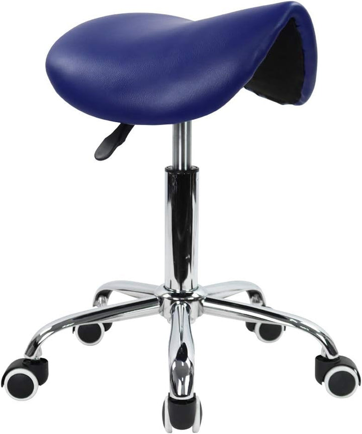 Rolling Saddle Stool PU Leather Swivel Adjustable Rolling Stool with Wheels Salon Chair Black