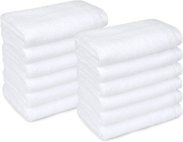 Cotton Washcloths, Quick-Dry, 12" X 12", 12-Pack, White