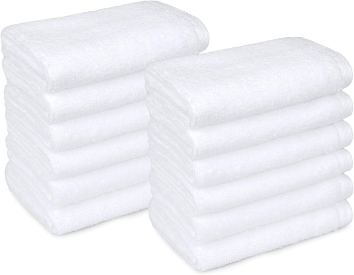 Cotton Washcloths, Quick-Dry, 12" X 12", 12-Pack, White