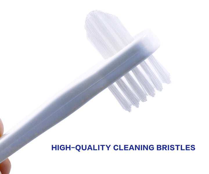 OASISGUEST Denture Cleaning Brush Set, T-Shaped Special Toothbrush, Hard Toothbrush, for Denture Care (Blue, Red, White, 3 Count (Pack of 1))