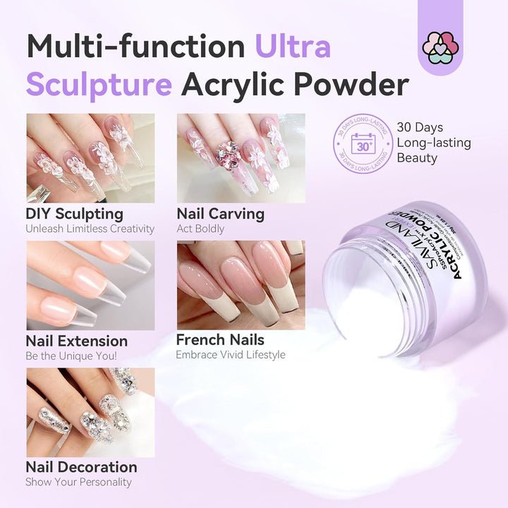 Ultra-Smooth Clear Acrylic Powder: Keratin Professional Acrylic Nail Powder Ultra Sculpture Tech for 3D Carving Nail Extension Tech Salon Studio Manicure