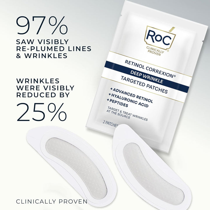 Retinol Correxion Deep Wrinkle Non-Invasive Targeted Patches with Hyaluronic Acid + Firming Peptides for Forehead, 11 Lines, Crow’S Feet and Laugh Lines, (6 Patches) with Retinol Eye Packette