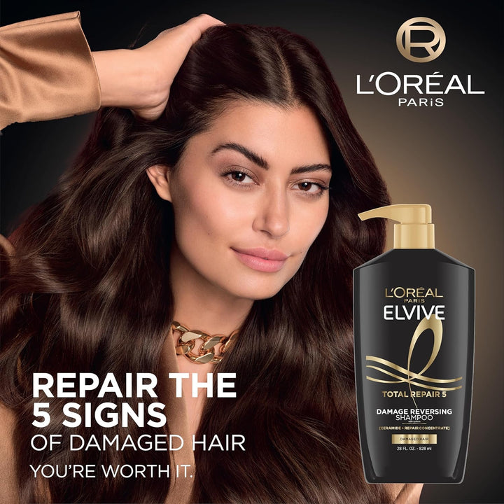 Elvive Total Repair 5 Repairing Shampoo and Conditioner for Damaged Hair, 28 Ounce (Set of 2)(Packaging May Vary)