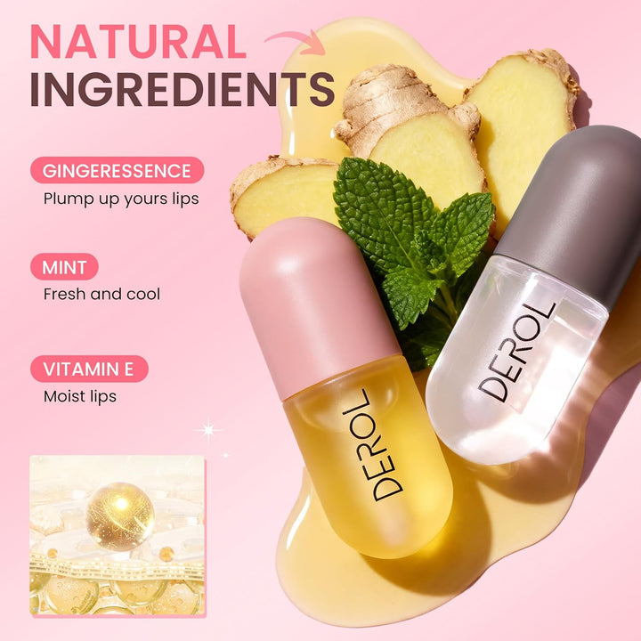 DEROL Lip Plumper by , Natural Lip Plumper and Lip Care Serum, Lip Enhancer for Fuller, Lip Mask, Beautiful Fuller, Hydrating & Reduce Fine Lines 5.5ML (Day& Night)
