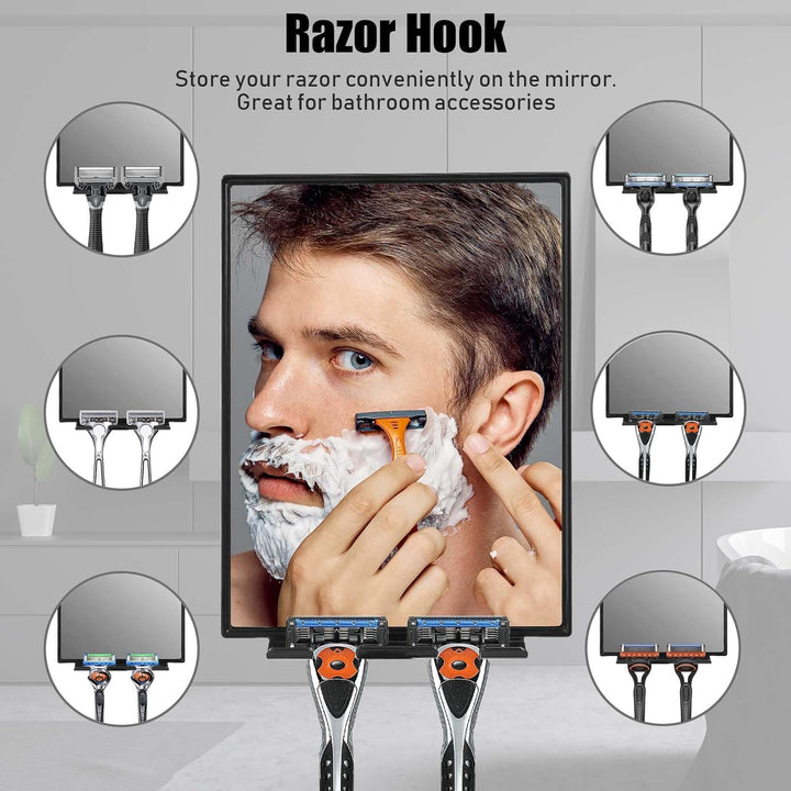 Shower Mirror for Shaving with 2 Replaceable Adhesive - Two Razor Holder, 360°Rotation Adjustable Shaving Mirror with a Squeegee, Bathroom Razor Holder(Not Fogless)
