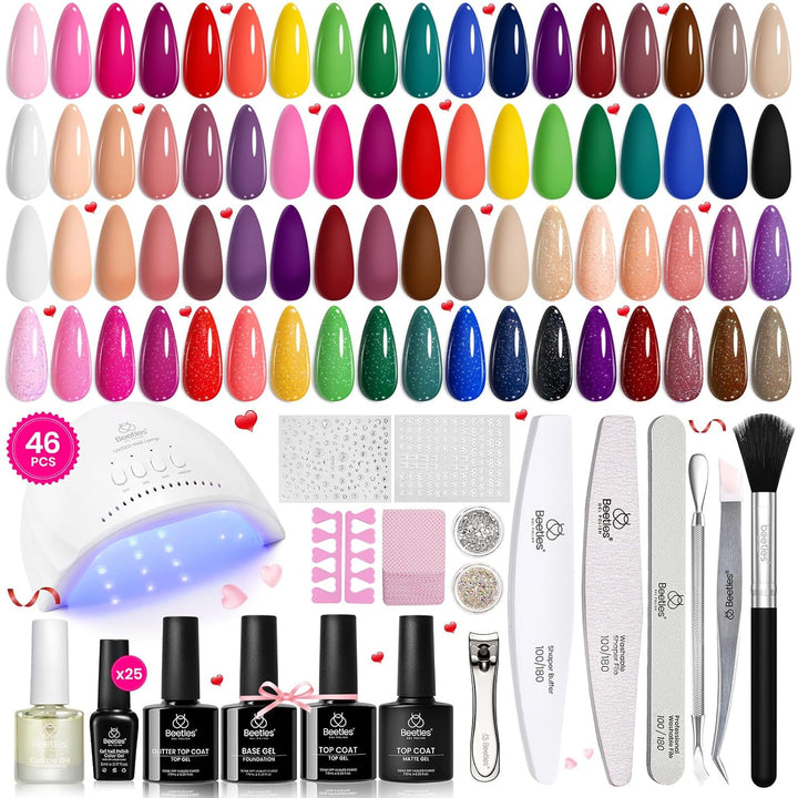 Vivid Seasons, Fall Gel Nail Polish Set, 36 Colors Yellow Burgundy Purple Pink Jelly Shades, 45Pcs with Base & Top Coat, UV LED Soak off DIY Salon Set, Gift for Women & Girls