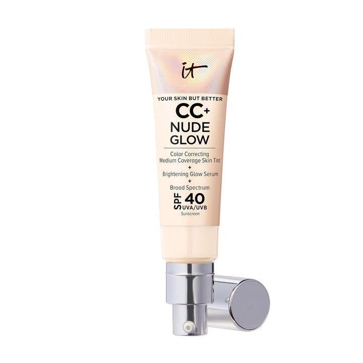 CC+ Nude Glow - Medium Coverage Foundation with SPF 40 & Brightening Glow Serum, Lightweight Skin Tint, 2% Niacinamide + Hyaluronic Acid, up to 24H Hydration, Normal/Dry Skin - 1.08 Fl Oz