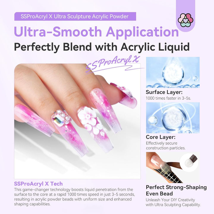 Ultra-Smooth Clear Acrylic Powder: Keratin Professional Acrylic Nail Powder Ultra Sculpture Tech for 3D Carving Nail Extension Tech Salon Studio Manicure