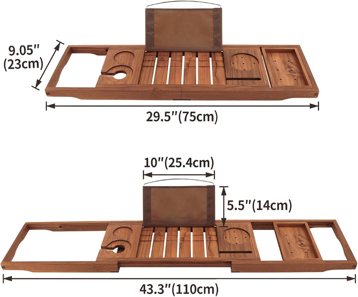 Premium Teak Bathtub Tray, Expandable Wooden Bath Tray for Tub, Luxury Bathtub & Bathroom Accessories, Great House Warming, Anniversary & Wedding and Birthday Gifts (Free Teak Body Brush)