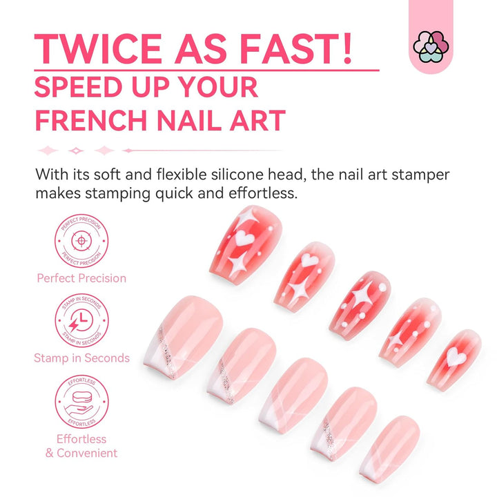 French Tip Nail Stamp - 4PCS Nail Art Stamper Kit Clear Silicone Nails Stamping Long & Short Jelly Stamper with Scrapers Nails Stamper Kit for French Manicure Nail Art Home DIY Salon