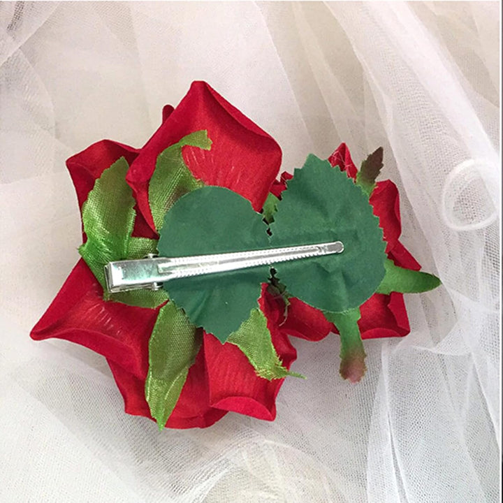 Flower Hair Combs, Rose Flower Bohemia Hairpin Bride Costume Hair Decor for Party Wedding Red(1Pc)