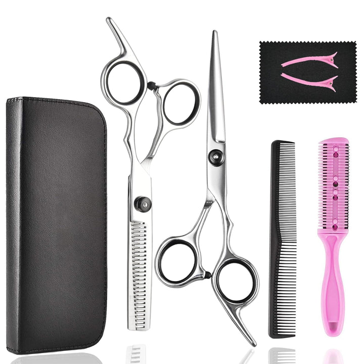 Hair Cutting Scissors Thinning Shears-  Professional Barber Sharp Hair Scissors Hairdressing Shears Kit with Haircut Accessories in Leather Case for Cutting Styling Hair for Women Men Pet- 7 Pcs