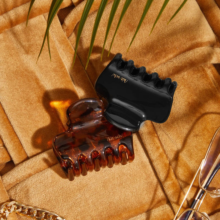 Medium Claw Clips for Women - Strong Hold & Stylish Glossy Puffy Design Hair Accessories | Half-Up or Full Updos | Ideal Gifts for Women - 2Pc Set, Black & Tort