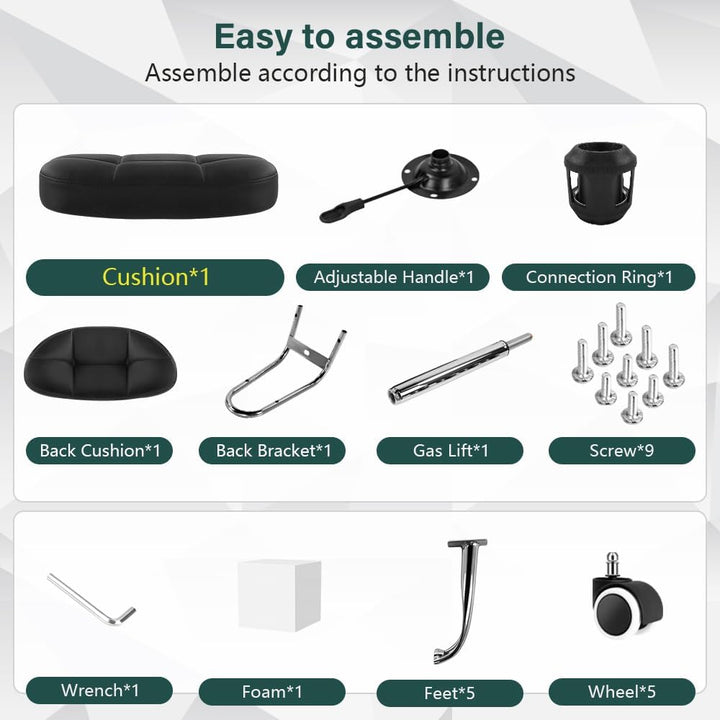 Black Square Minimalist Swivel Stool with Wheel for Work SPA Shop Massage Height-Adjustable and Cost-Effective Rolling Stool Chair with Back