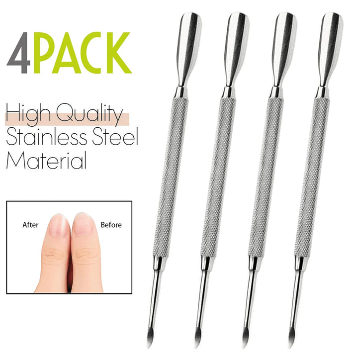 Cuticle Pusher Tools - Professional Nail Cuticle Pusher Cuticle Remover Cuticle Trimmer Spoon Shaped Nail Cleaner Dual Sided Metal Stainless Steel Manicure Pedicure for Women 4 Pack Set
