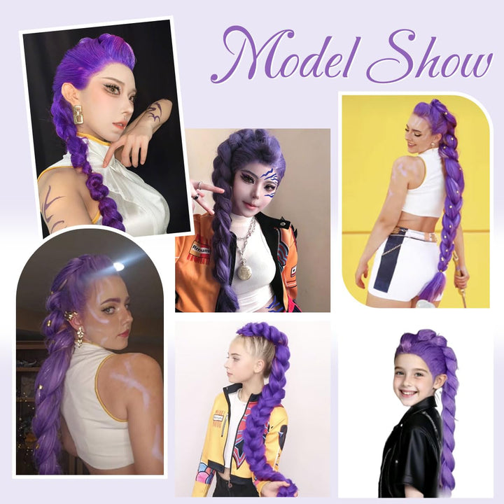 26 Inch Long Purple Braiding Hair Pre Stretched Synthetic Braiding Hair Extensions for Braids, Purple Hair Extensions for Stage Party Halloween Costume Cosplay