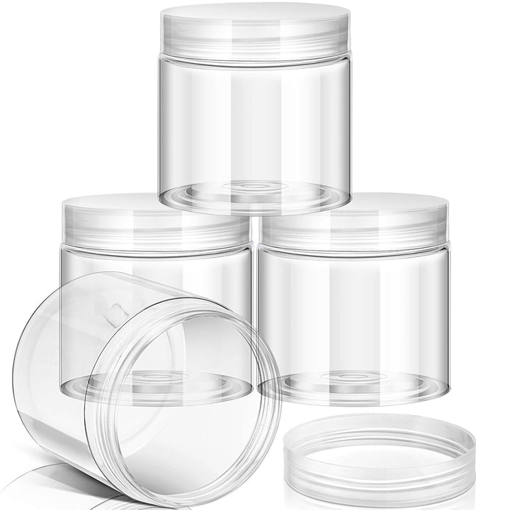 4 Pieces round Wide-Mouth Leak Proof Plastic Container Jars with Lids for Travel Storage Makeup Beauty Products Face Creams Oils Salves Ointments DIY Making(1 Ounce,White)