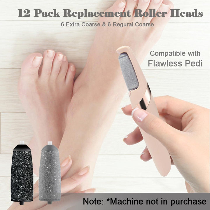 12 Pack Replacement Roller for Flawless Pedi, Replacement Head Refills Compatible with Finish Touch Flawless Pedi Electronic Tool File,6 Extra Coarse & 6 Regular Coarse