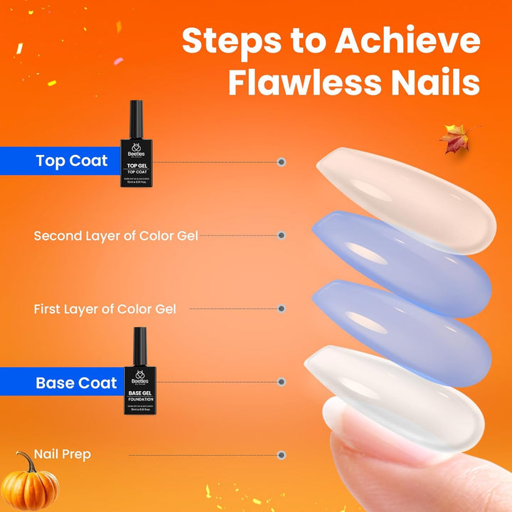 Beetles No Wipe Gel Top Coat and Base Coat Set for Gel Polish - 2Pcs 15Ml Super Shiny and Long Lasting Soak off UV/LED Lamp Needed, Halloween Nail Art Design Gift