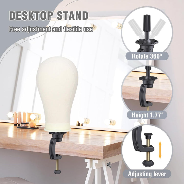 Reinforced Wig Stand with Mannequin Head - Adjustable Wig Head Stand with Head for Wigs - Manikin Head Set for Cosmetology, Black