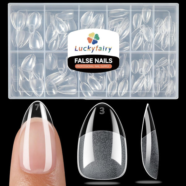 Short Almond Nail Tips, 240Pcs Soft Nail Gel Tips Pre-Shaped Acrylic Fake Nails, Half Matte Full Cover Clear Gelly Press on Flase Nail Tips for Extension Nail Manicure Home DIY 12 Sizes Gelly Tips