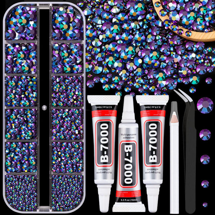 30000Pcs Resin Jelly Rhinestones for Bedazzling, Multicolor 3Mm Flatback Gems for Diamond Art, Bedazzler Kit with 3Pcs 10Ml B7000 Jewelry Glue for Nail Art Crafting Book Makeup