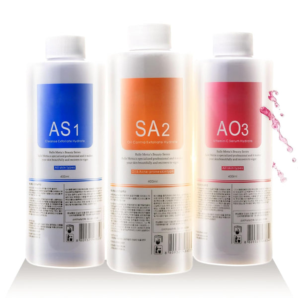 Professional Hydro Peeling Solution for Hydrodermabrasion Machines – Bubble Solution for All Skin Types (AS1, SA2, AO3) – Deep Cleansing, Hydration, and Anti-Aging