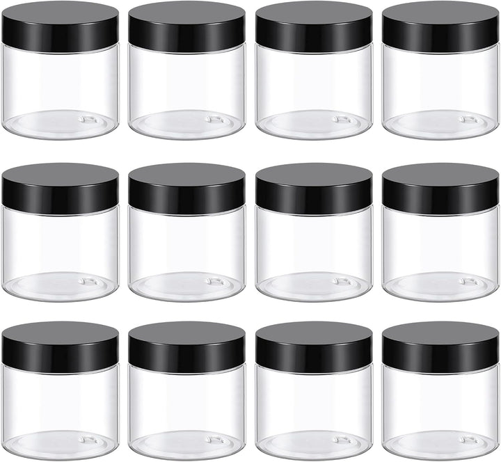 4 Oz Plastic Container Jars with Lids and Labels BPA Free, Empty round Clear Cosmetic Slime Jars for Lotion, Cream, Ointments, Body Butter, Makeup, Travel Storage (12 Pack)