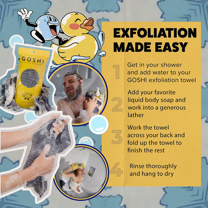 Exfoliating Shower Towel - Rip-Resistant Exfoliating Washcloth for All Skin Types - Made in Japan