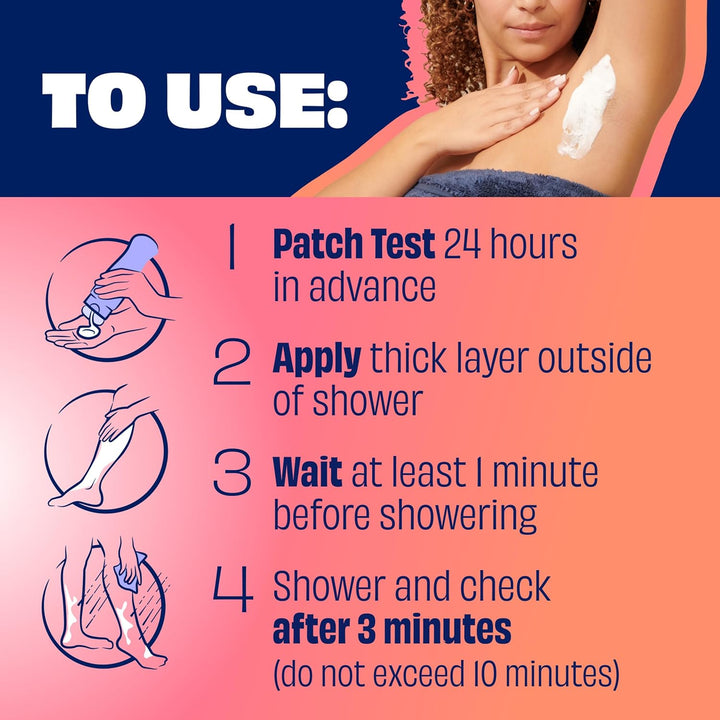 Sensitive Shower Cream Hair Remover with Natural Coconut Oil and Vitamin E, Body Hair Removal Cream, 12 Oz