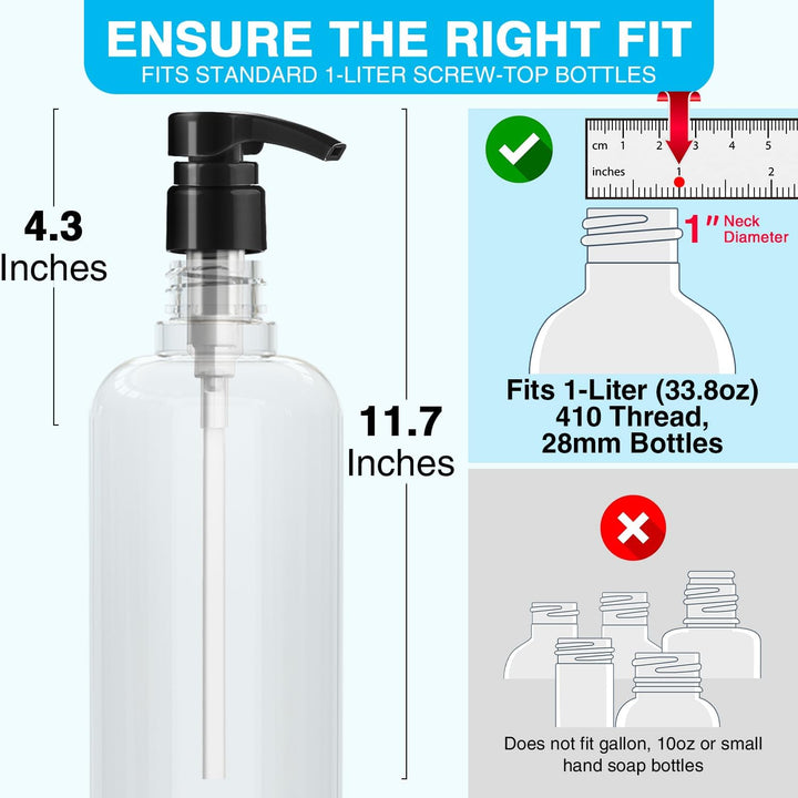 4-Pack Shampoo Pump for Liter 33.8 Oz Shampoo and Conditioner Pump Dispenser Fits Most Salon Bottles with 1-Inch Wide Opening, Black & White Replacement Pump Top for Soft Hair Product,Body Wash,Lotion